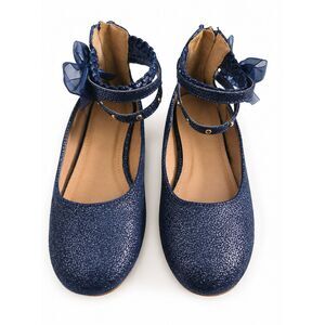 Joyfolie Lyra Navy Blue Glitter Ankle Strap Flats Bow Girls Youth Size 2
